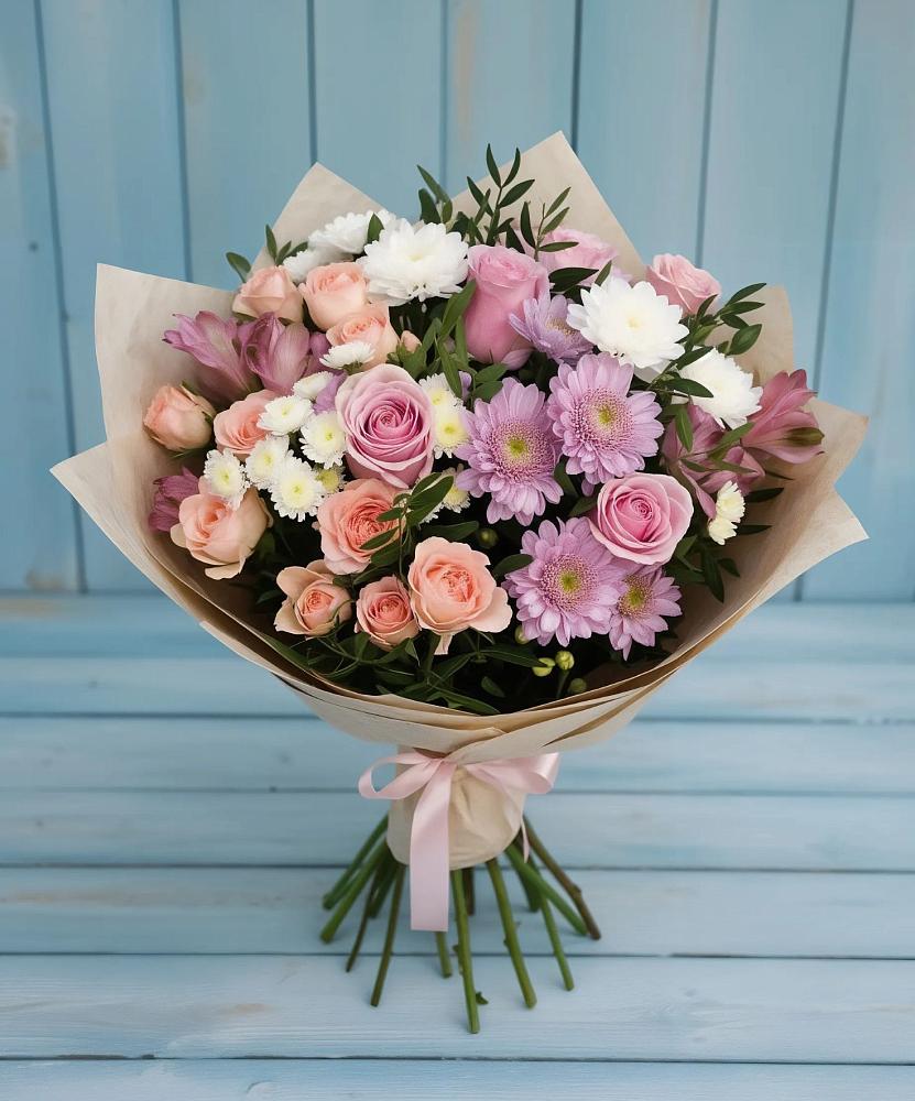 Букет цветов из: Хризантемы, Розы и Альстромерии в Чапаевске
