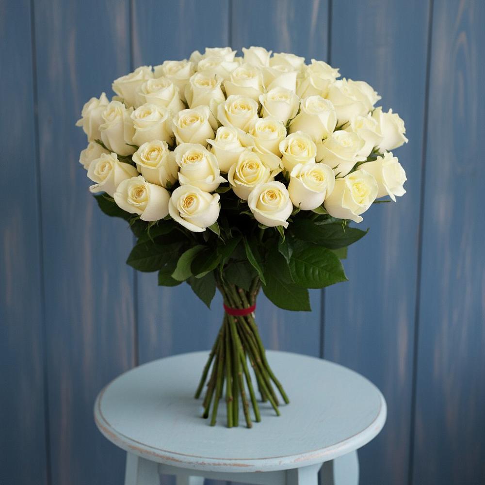 Букет 51 Белая роза Эдлесс Лав в Чапаевске