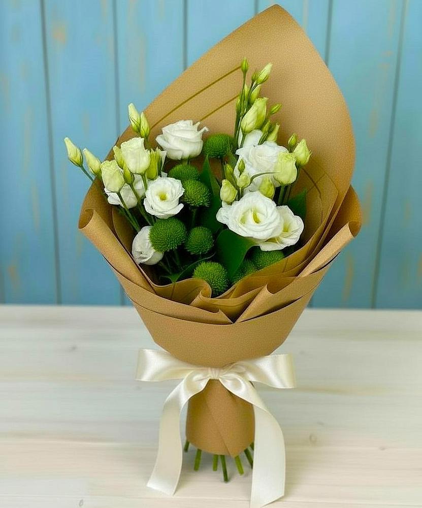 Букет цветов из: Хризантемы и Лизиантусы в Чапаевске