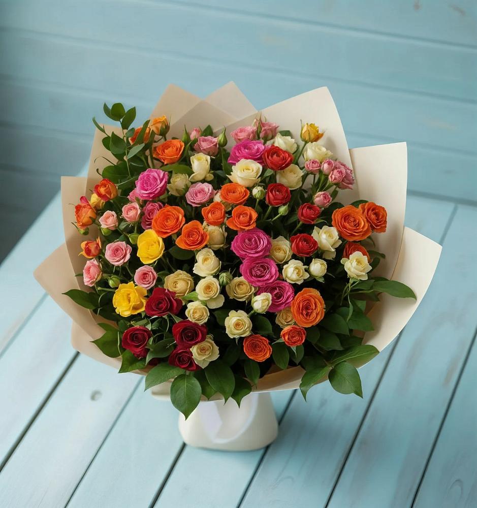 Букет Микс из разноцветных кустовых роз в Чапаевске
