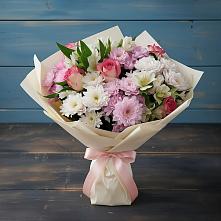 Букет цветов из:  Хризантемы, Альстромерии и Розы в Чапаевске