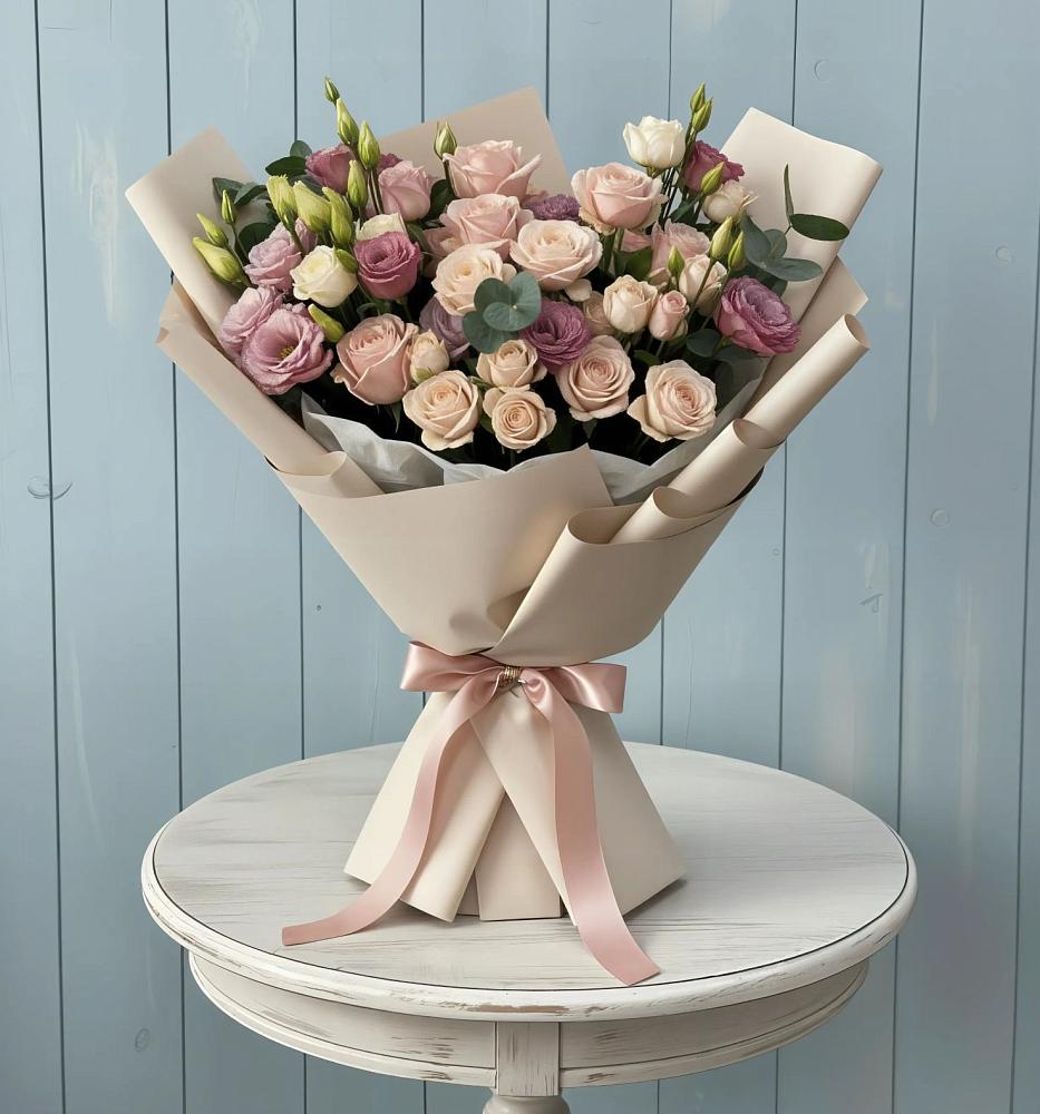 Букет цветов из: Розы и Лизиантусы в Чапаевске