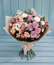 Букет цветов из:  Хризантемы, Розы и Альстромерии в Чапаевске