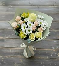 Букет цветов из:  Альстромерии, Розы и Хризантемы в Чапаевске