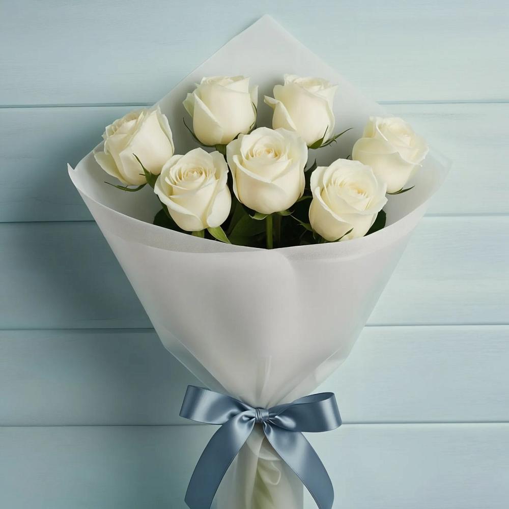Букет 7 Белых роз Эдлесс Лав в Чапаевске