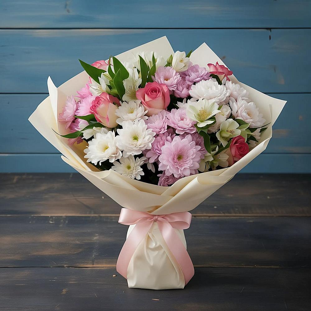 Букет цветов из: Хризантемы, Альстромерии и Розы в Чапаевске